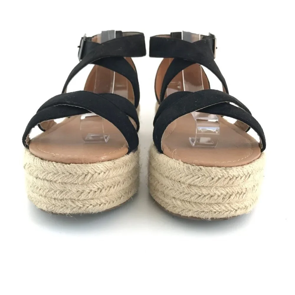 Bonnibel Black Faux Suede Ankle Strap Espadrilles Size 10